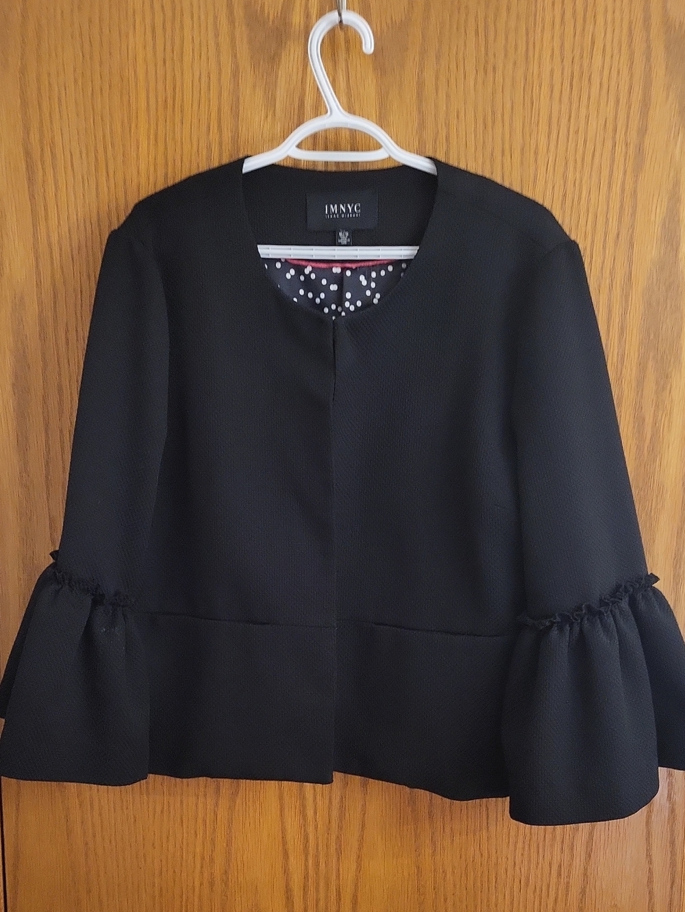 NYC Black Collarless Jacket with Ruffle Bell Sleeves
